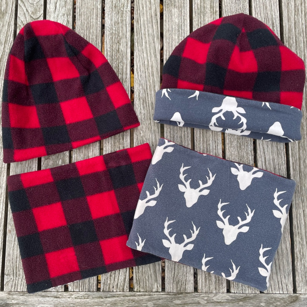 Matching Junior and Senior Reversible Beanie & Neck Warmer Set